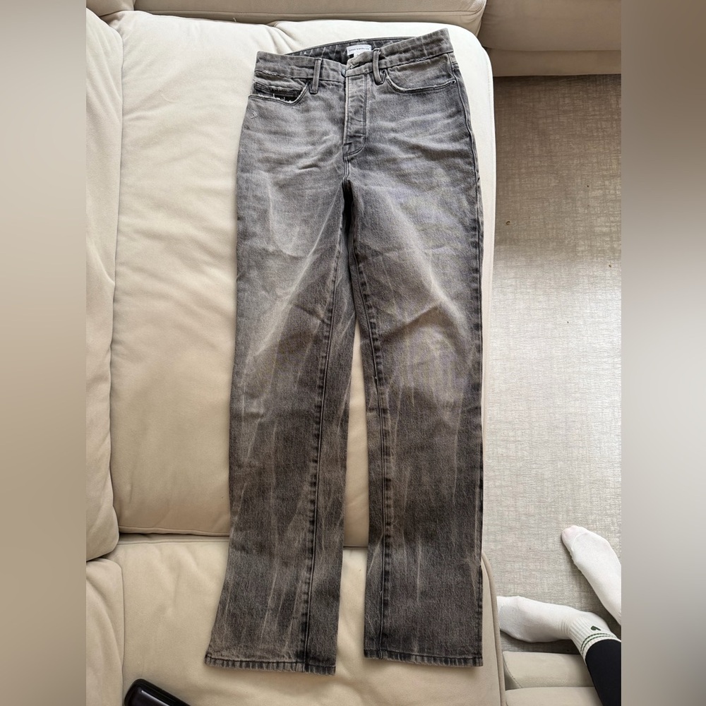 Good American Women's Faded Black Good Boy Slit Denim Jeans Size 4 / 27